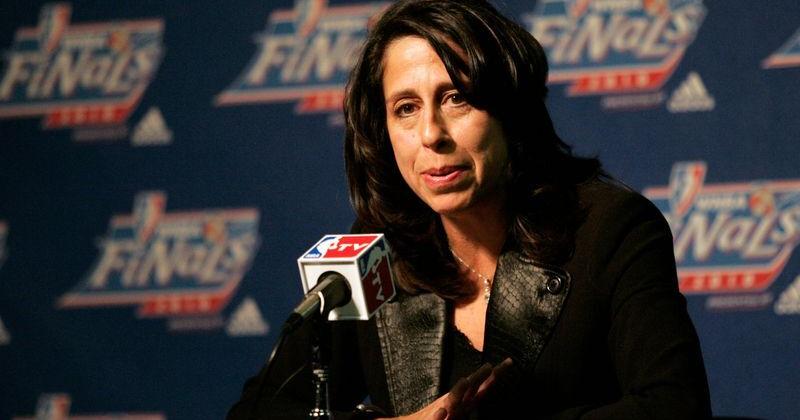 WNBA president Donna Orender addresses the media before game one of the Finals between the Atlanta Dream and the Seattle Storm at Key Arena on September 12, 2010 in Seattle, Washington.
