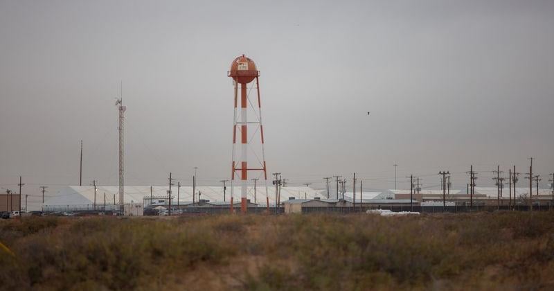 Camp East Montana, an ICE immigration detention center, is pictured from a distance.