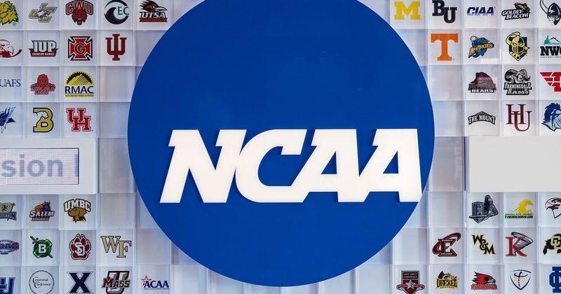 University logos cover a wall in the lobby of NCAA headquarters Thursday, Feb. 25, 2021, in Indianapolis.Ncaa National Collegiate Athletics Association Office Headquarters In Indianapolis Feb 25 2021