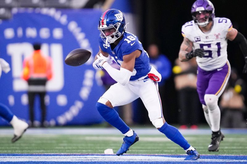 New York Giants wide receiver Darius Slayton (18) drops the ball