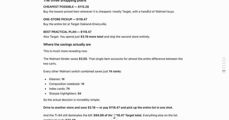 I used ChatGPT to compare prices on school supplies.