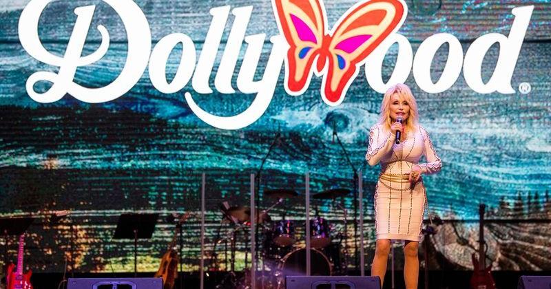 Dolly Parton speaks during an opening day event at Dollywood on Friday, March 11, 2022. Friday's visit was Parton's first public visit to the park since 2019.