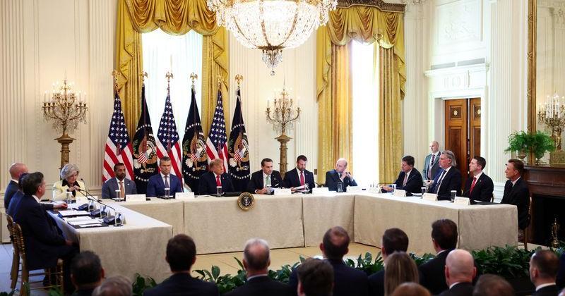 US President Donald Trump holds a round table at the White House in Washington