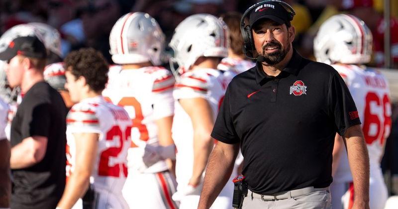 Ohio State Buckeyes head coach Ryan Day is pictured during a Big Ten college football game against the Iowa Hawkeyes Oct. 3, 2026 at Kinnick Stadium in Iowa City, Iowa.