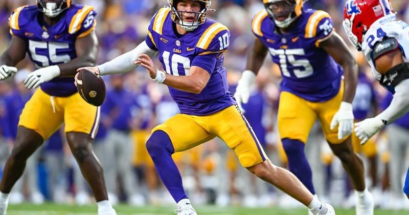 Tigers Quarterback Sam Leavitt 10, LSU Tigers take on the LA Tech Bulldogs. September 12, 2026; Baton Rouge, Louisiana, USA;