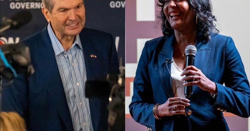 Georgia Republican gubernatorial candidates Rick Jackson, left, and Keisha Lance Bottoms, right.