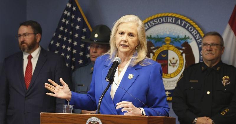 Missouri Attorney General Catherine Hanaway announces criminal charges against a convenience store operator in Greene County for housing video lottery terminals at a news conference in Springfield on Wednesday, March 18, 2026.