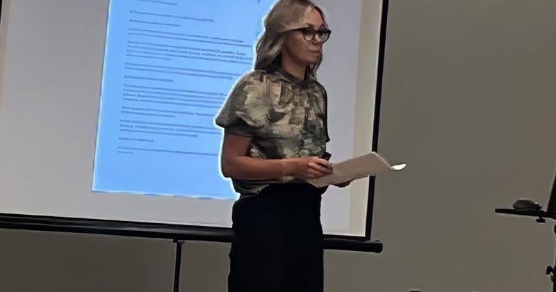 Moriah Williams, CEO of Forward Wichita Falls, discussed the timeline of the sale of Sikes Senter at Thursday's meeting of the Wichita Falls Sales Tax Corporation. Photo Sept. 3, 2026.
