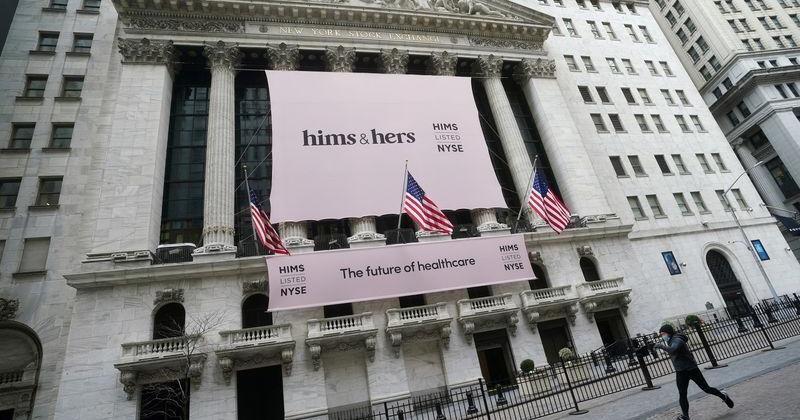 FILE PHOTO: The New York Stock Exchange with a Hims & Hers Health, Inc banner in New York