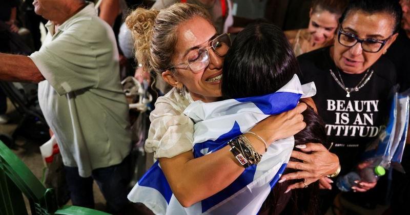 Passengers on a FlyDubai flight bound for Israel from the UAE, which was redirected to Saudi Arabia due to an emergency alert, arrive at Ben Gurion International Airport.