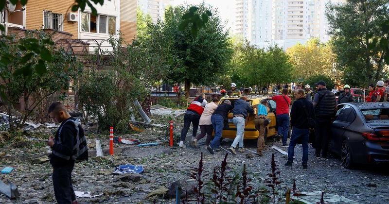 Aftermath of a Russiana drone strike in Kyiv
