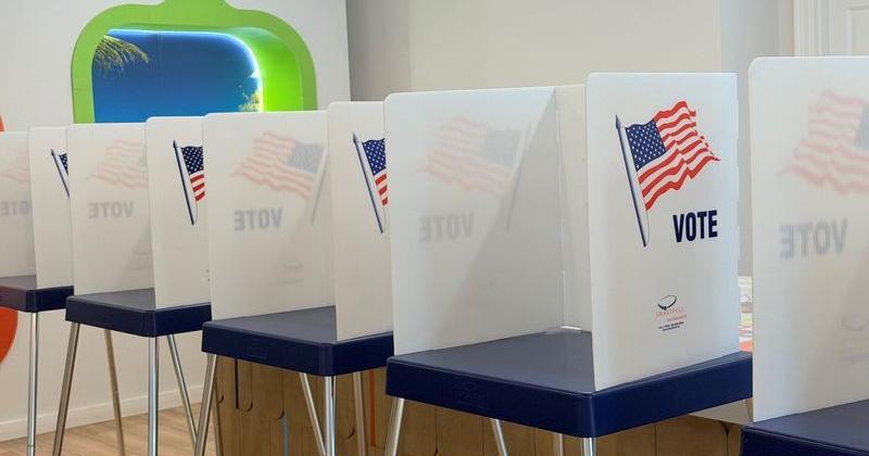 Voting booths are set up for the Aug. 18, 2026, Florida primary in Collier Precinct 595 in Ave Maria.