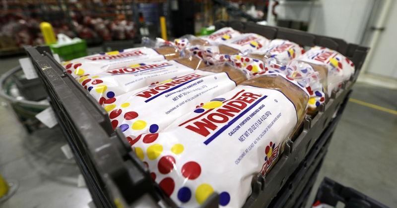 Wonder bread is seen inside a Peapod grocery distribution warehouse facility in Jersey City