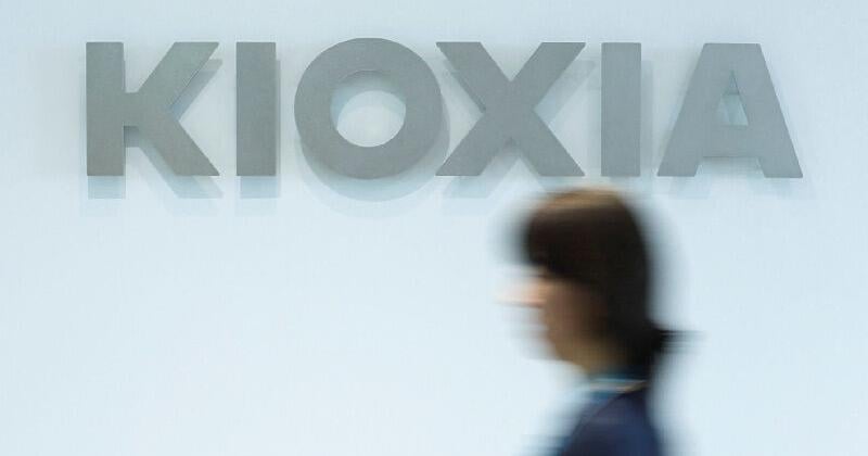 The Kioxia logo on display at the company headquarters in Tokyo