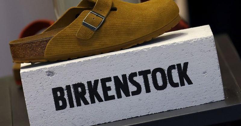 Birkenstock window display at shoe store in London