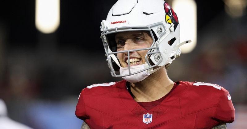 Aug 6, 2026; Canton, Ohio, USA; Arizona Cardinals quarterback Carson Beck (19) reacts during the game against the Carolina Panthers at Tom Benson Hall of Fame Stadium. Mandatory Credit: Charles LeClaire-Imagn Images