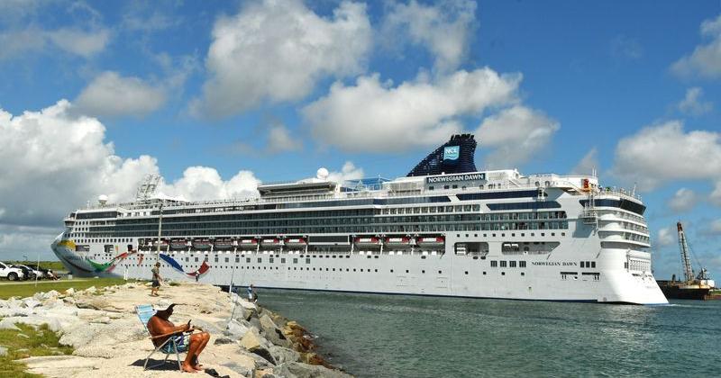 The Norwegian Cruise Line ship, Norwegian Dawn, arrives at Port Canaveral.