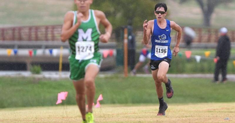Clint's Armando Jalil (1196) competes in the Region I-4A cross country meet Monday, Oct. 26, 2026, at Mae Simmons Park.