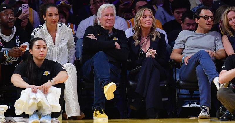 Mar 12, 2026; Los Angeles, California, USA; Los Angeles Lakers majority owner Mark Walter and team executive Jeannie Buss in attendance at Crypto Arena.