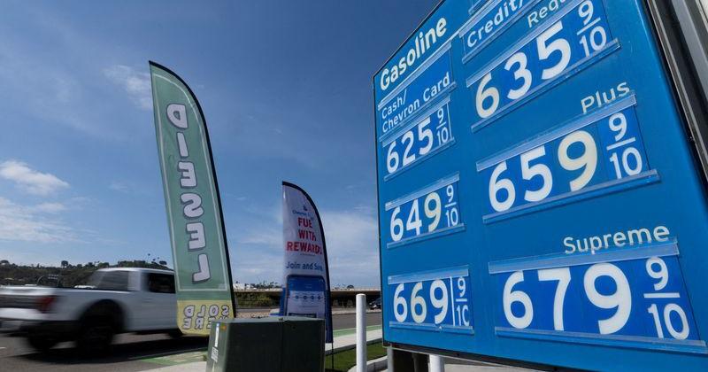 FILE PHOTO: Current price of gasoline shown ar gas station in California