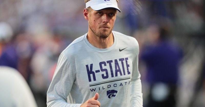 Kansas State Wildcats head coach Collin Klein runs off the field after the first half during the game against Nicholls Colonels