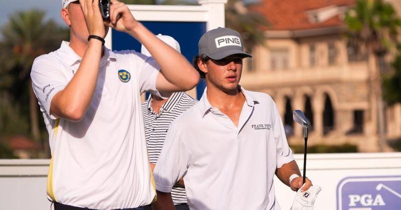 Ambrose Kinnare, right, looks to tee off the 10th hole during the first round of the Junior Players Championship, at the Stadium Course Friday September 4, 2026 in Ponte Vedra Beach, Fla.  [Doug Engle/Florida Times-Union]