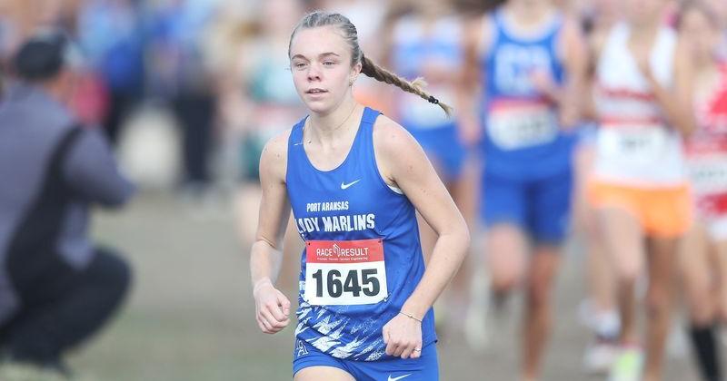 Port Aransas' Leah DePiper runs in the Class 2A girls race at the Region IV cross country meet at Texas A&M-Corpus Christi's Dugan Stadium on Monday, Oct. 26, 2026.