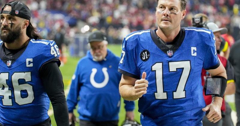 Indianapolis Colts quarterback Philip Rivers (17) leaves the field Monday, Dec. 22, 2025, after losing a game against the San Francisco 49ers at Lucas Oil Stadium in Indianapolis.