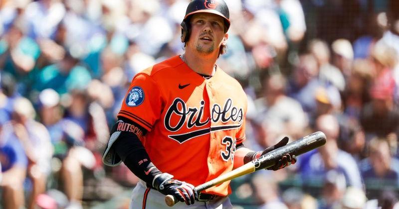 Jun 18, 2026; Seattle, Washington, USA; Baltimore Orioles designated hitter Adley Rutschman (35) reacts following a strikeout looking against the Seattle Mariners during the seventh inning at T-Mobile Park. Mandatory Credit: Joe Nicholson-Imagn Images