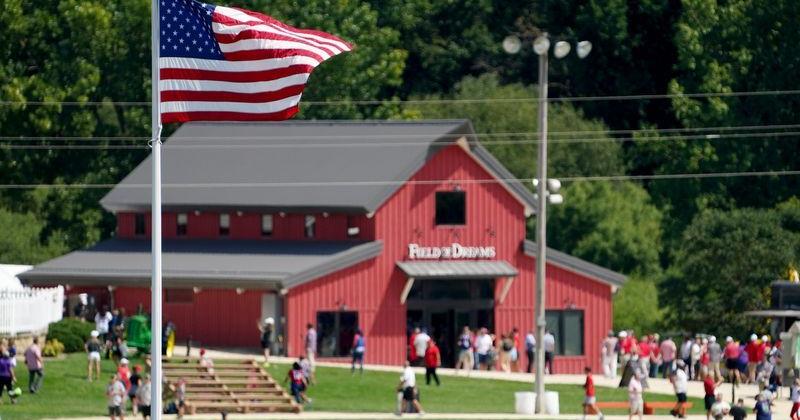 View of the barn and field of the movie   Field of Dreams,   from the left-field stands of the MLB Field of Dreams stadium Thursday, Aug. 11, 2022, at the MLB Field of Dreams stadium in Dyersville, Iowa.