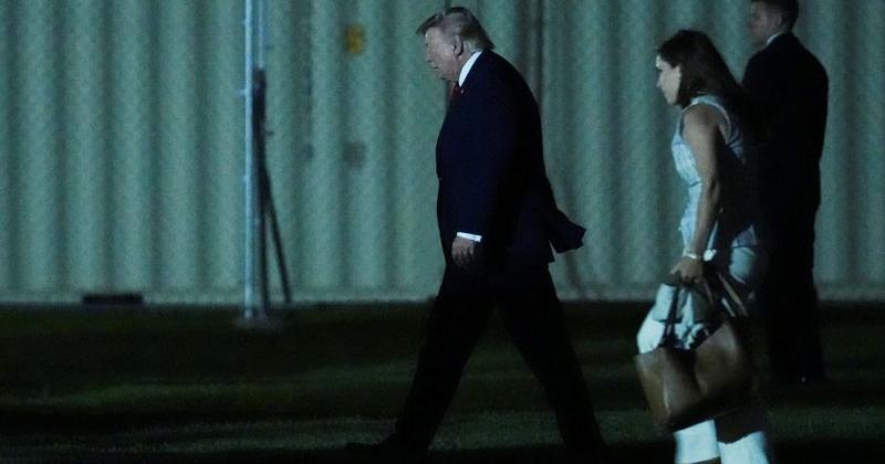 U.S. President Donald Trump disembarks Marine One, in Washington
