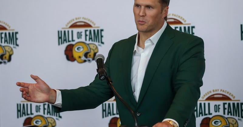 Former Green Bay Packers linebacker Clay Matthews speaks during a press conference before the 2024 Packers Hall of Fame induction banquet on Thursday, August 29, 2024, at Lambeau Field in Green Bay, Wis. Matthews and former Packers defensive lineman Aaron Kampman were both inducted to the Hall of Fame on Thursday night.