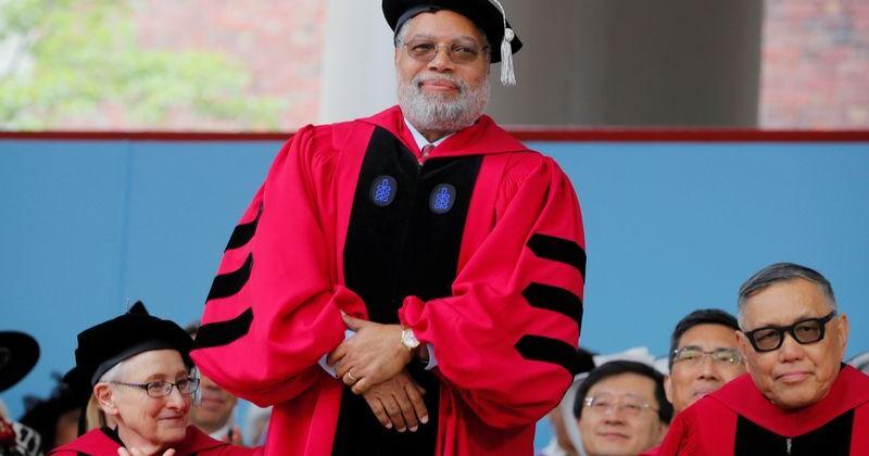 Historian and curator Lonnie Bunch accepts an honorary degree during Commencement Exercises at Harvard University in Cambridge