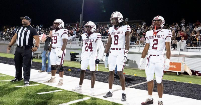Prattville captains get ready for the coin toss as Thompson takes on Prattville football at Thompson High School in Alabaster, Ala. on Friday, Oct. 16, 2026. Prattville leads Thompson 21-14 at halftime.