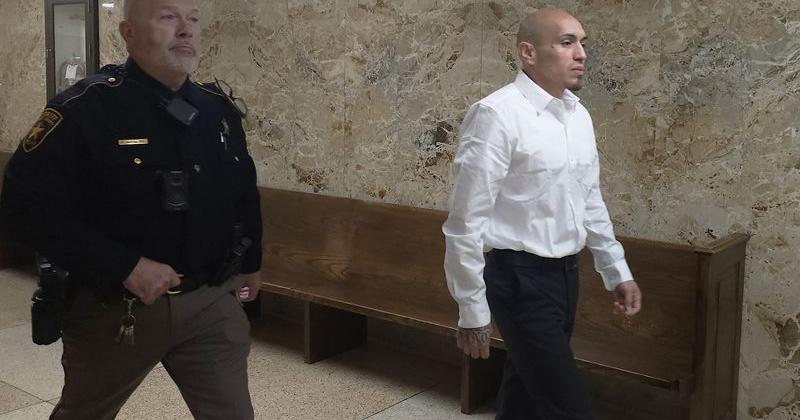 Jesus Aguilar is escorted out of the 364th District Court after a jury found him guilty of continuous sexual abuse of a child.