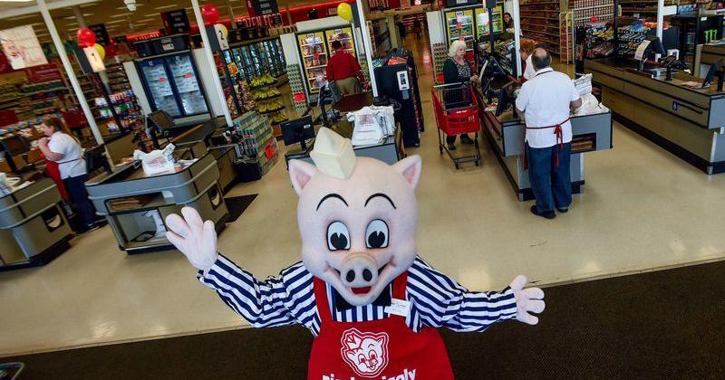 Mr. Pig welcomes visitors during the ribbon cutting and grand opening of the Piggly Wiggly grocery store on Vaughn Road in Montgomery, Alabama on Thursday, March 12, 2026.