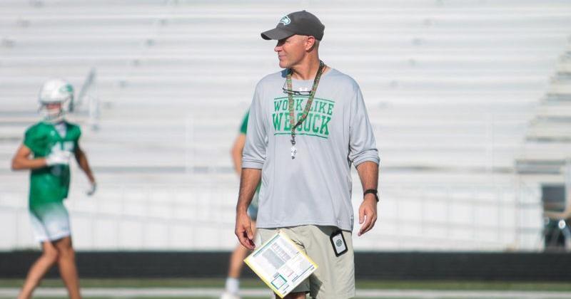 Wall High School football coach Craig Slaughter on the first day of fall practices at Hawk Stadium on Monday, Aug. 3, 2026.