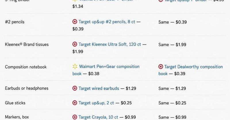 Here's the prices comparison for the final school supply list.