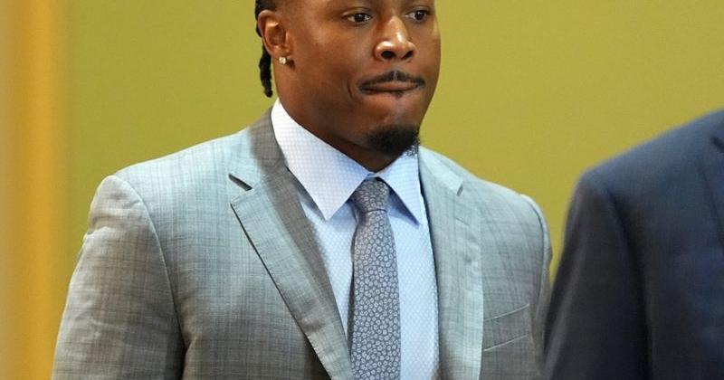 Green Bay Packers running back Josh Jacobs, right, appears in a Brown County courtroom on Sept. 10, 2026 in Green Bay, Wis., with his attorney Clarence Duchac III.