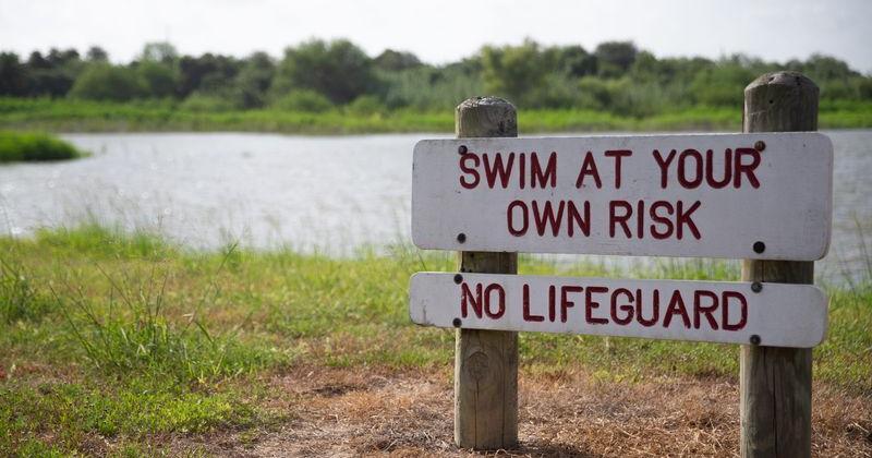Signage at Lake Corpus Christi in Mathis on Aug. 15. The lake's capacity stood at nearly 92%, according to Texas Water Development Board data.