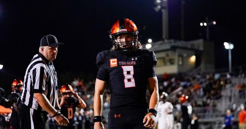 Carter Quinn led the Lely Trojans compete against the Golden Gate Titans at Lely High School in Naples on Friday, Aug. 30, 2024. Lely won 66-36.