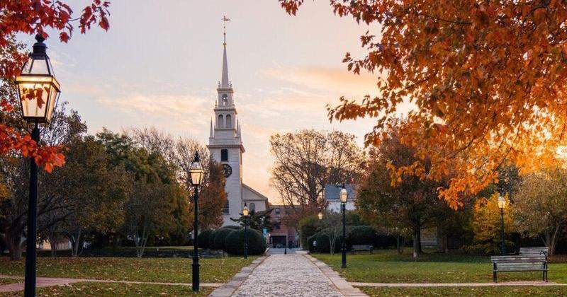 Newport's queen Anne Square glows with fall colors.