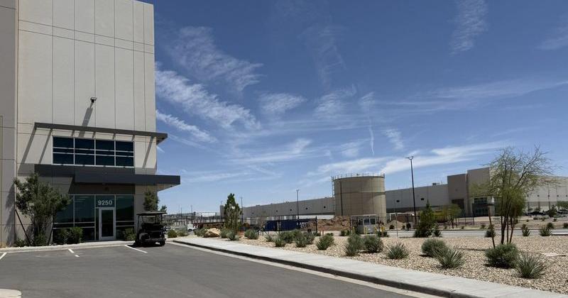 Wiwynn Corp.'s second Socorro factory building, left, is being readied to open in 2027 next to its first Socorro factory, right, in the Socorro Logistics Center industrial park in far East El Paso County. Computer servers for data centers are made at the Socorro factory.