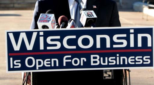 Wisconsin is Open for Business sign, State Journal 2014 photo