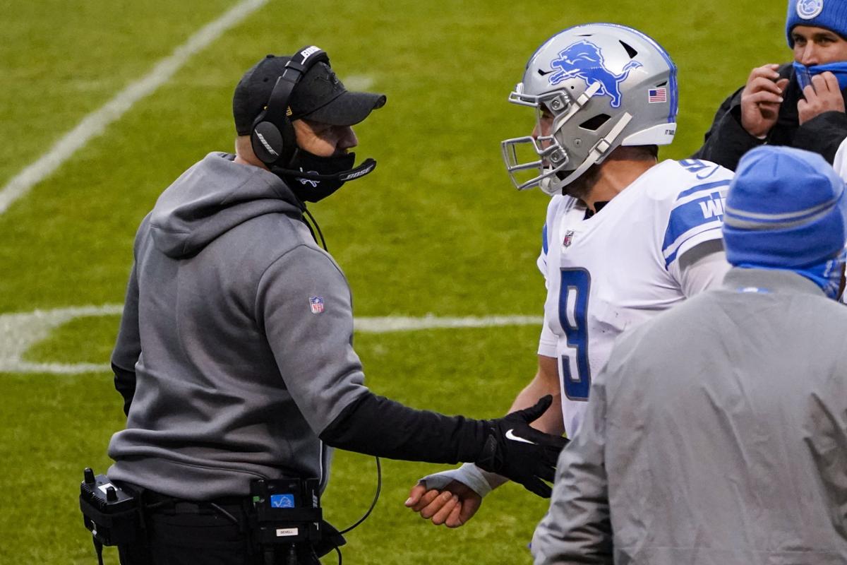 Darrell Bevell, Matthew Stafford, with Lions, AP photo