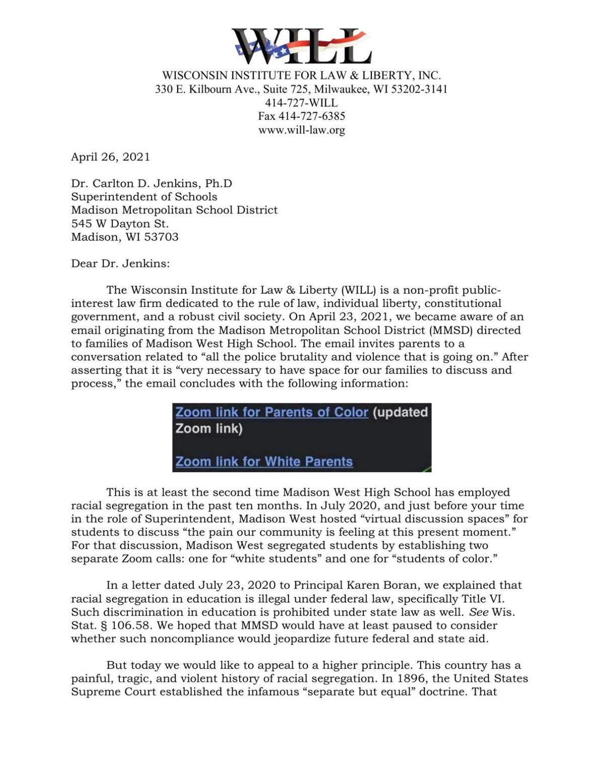 Read the WILL Letter to Madison School District