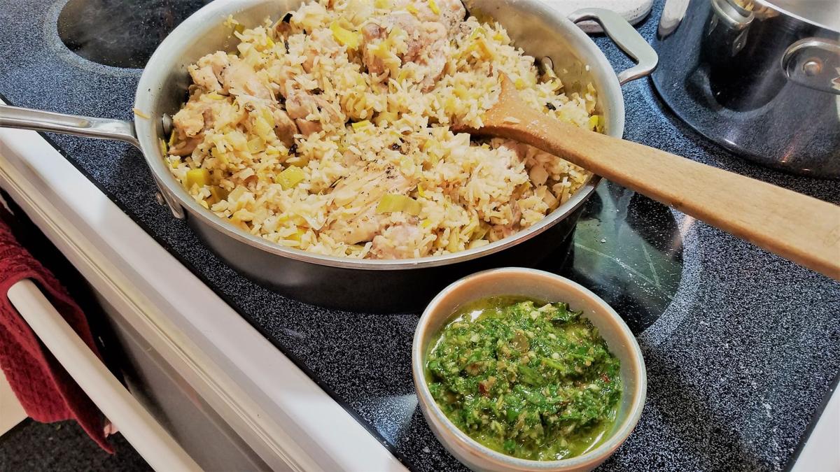 Chicken and rice with salsa verde
