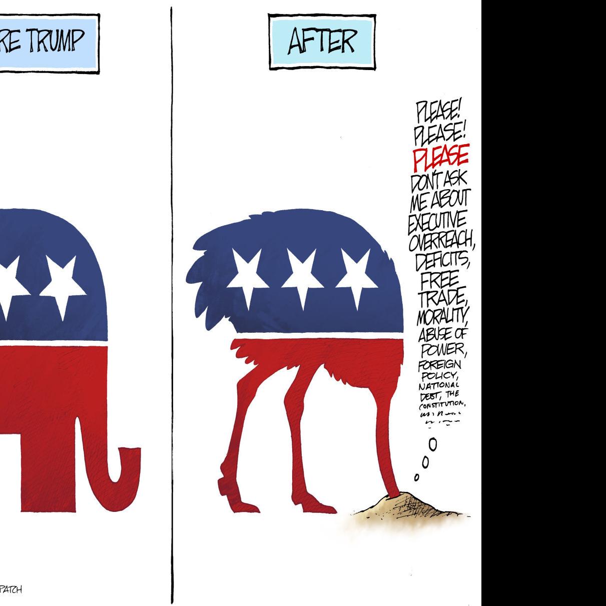Gop Morphs From Elephant Into Ostrich Under Trump In Nate Beeler S Latest Political Cartoon Opinion Cartoon Madison Com
