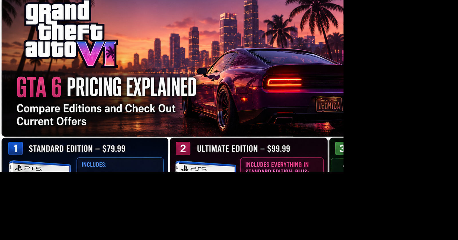 GTA 6 Pricing Explained: Editions, Prices and G2A.COM Options Grand Theft Auto VI launches on November 19, 2026, for PlayStation 5 and Xbox Series X|S. In the United States, the Standard Edition costs $79.99, while the Ultimate Edition is priced at $99.99. Players can also buy the Ultimate Edition Upgrade separately for $20. Contributor content by Tom White Sep 11, 2026 Sep 11, 2026 Updated 9 mins ago 3 min to read