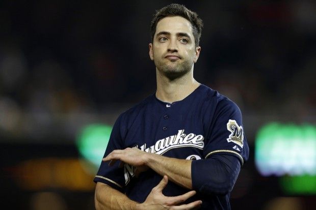 The Milwaukee Brewers' Ryan Braun is presented the National League